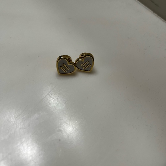 Miu Miu Gold and White Heart Earrings - Picture 2 of 4